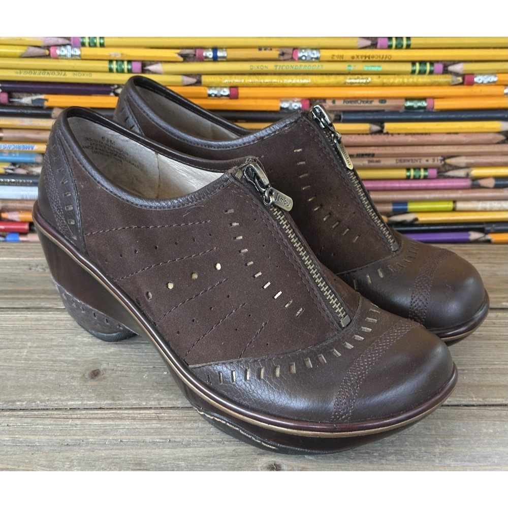 Jambu Bogota Clogs Comfort Leather Wedge Women 6.5 Brown Excellent